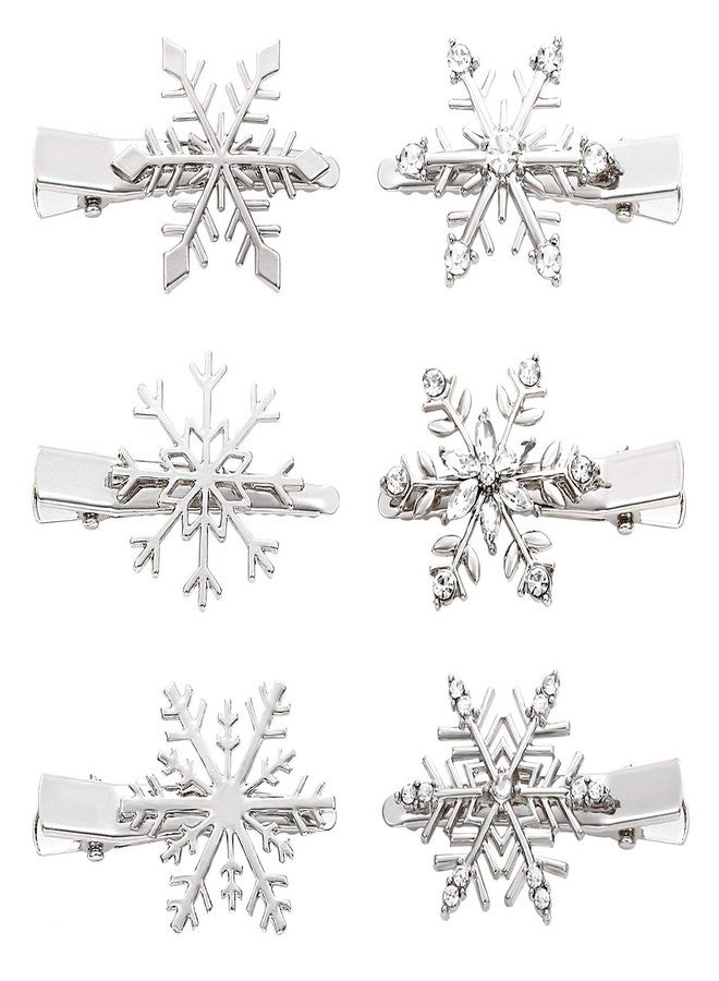 ELEARD Christmas Snowflake Hair Clips Clear Crystal Rhinestone Snowflake Hair Barrettes Sparkly Winter Xmas Hairpins Metal Headpiece Hair Accessories for Women Girls (silver) - Image 1