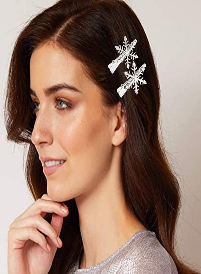ELEARD Christmas Snowflake Hair Clips Clear Crystal Rhinestone Snowflake Hair Barrettes Sparkly Winter Xmas Hairpins Metal Headpiece Hair Accessories for Women Girls (silver) - Image 2