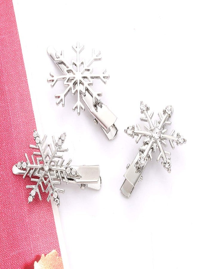 ELEARD Christmas Snowflake Hair Clips Clear Crystal Rhinestone Snowflake Hair Barrettes Sparkly Winter Xmas Hairpins Metal Headpiece Hair Accessories for Women Girls (silver) - Image 5