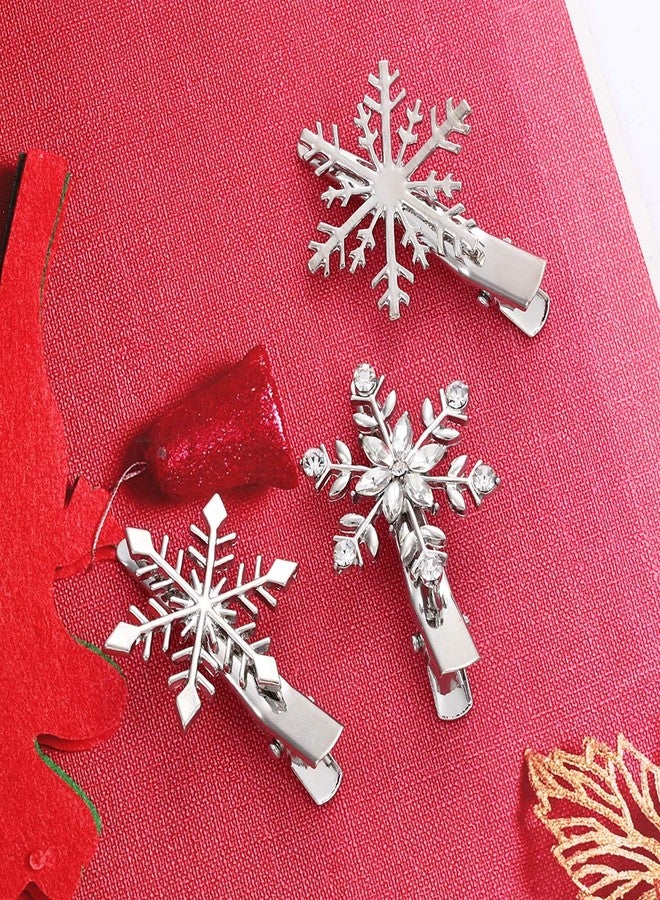 ELEARD Christmas Snowflake Hair Clips Clear Crystal Rhinestone Snowflake Hair Barrettes Sparkly Winter Xmas Hairpins Metal Headpiece Hair Accessories for Women Girls (silver) - Image 4