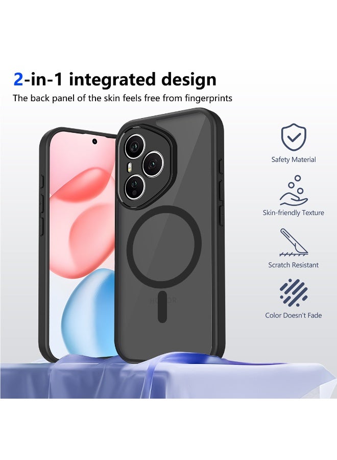 حافظة هاتف Honor 400 PRO مطورة لحماية الكاميرا بالكامل متوافقة مع MagSafe لوحة خلفية شبه شفافة فائقة النحافة مع حماية للحواف الناعمة (أسود) - Image 2