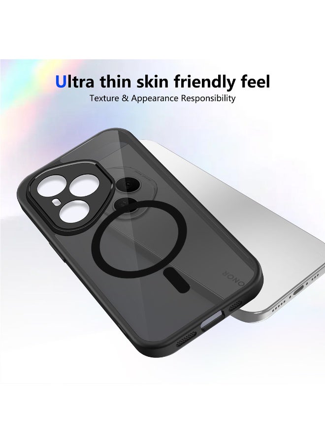 حافظة هاتف Honor 400 PRO مطورة لحماية الكاميرا بالكامل متوافقة مع MagSafe لوحة خلفية شبه شفافة فائقة النحافة مع حماية للحواف الناعمة (أسود) - Image 3