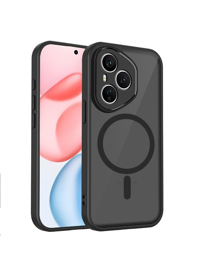 حافظة هاتف Honor 400 PRO مطورة لحماية الكاميرا بالكامل متوافقة مع MagSafe لوحة خلفية شبه شفافة فائقة النحافة مع حماية للحواف الناعمة (أسود) - Image 1