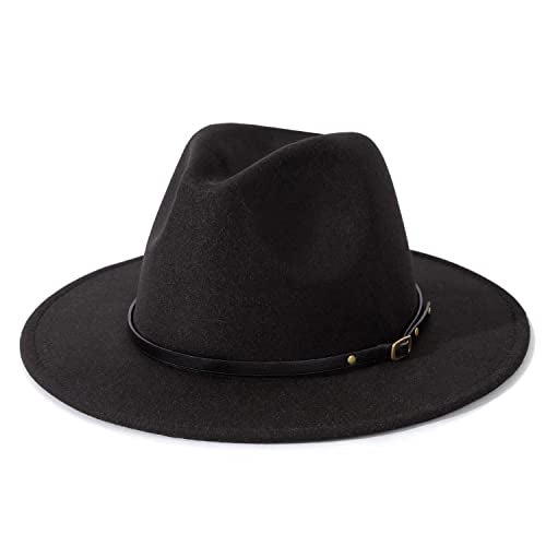 Lisianthus Women Belt Buckle Fedora Hat Black - Image 1