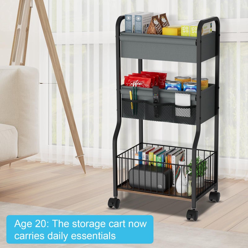 NEYCIL 3-tier Baby Diaper Caddy Organizer and Storage Cart with 4+3 Dividers, Metal Utility Cart with Lockable Wheels for Nursery, Bedroom, Bathroom, Black - Image 5