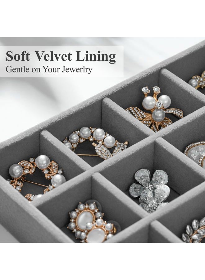 pickpiff Velvet Jewelry Drawer Organizer Trays – Large Grey Stackable Jewelry Storage Inserts Set, 4-Layer Jewelry Tray Set for Earrings, Rings, Necklaces, Bracelets with Removable Dividers for Dresser, Vanity - Image 3
