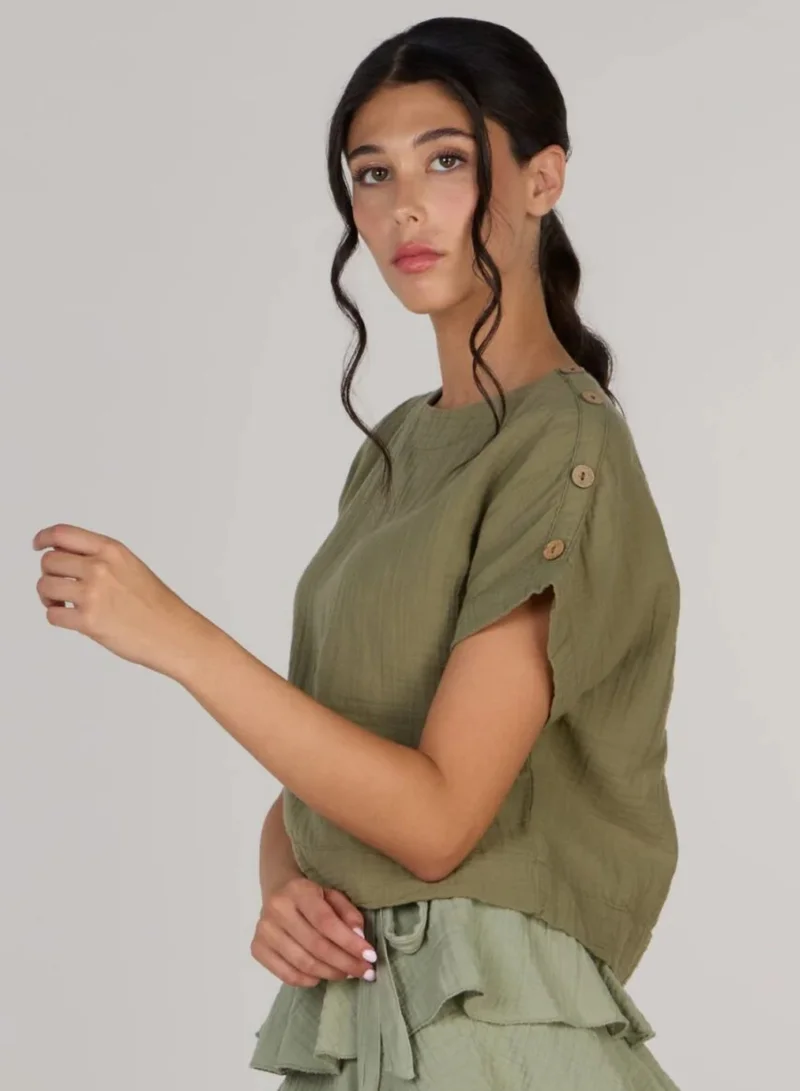 Just Nature Olive Green Short Sleeve Crop Top for Women | Best Price UAE