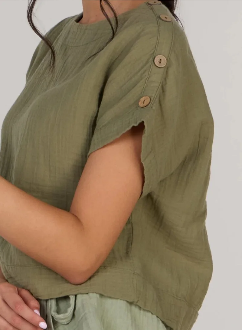 Just Nature Olive Green Short Sleeve Crop Top for Women | Best Price UAE