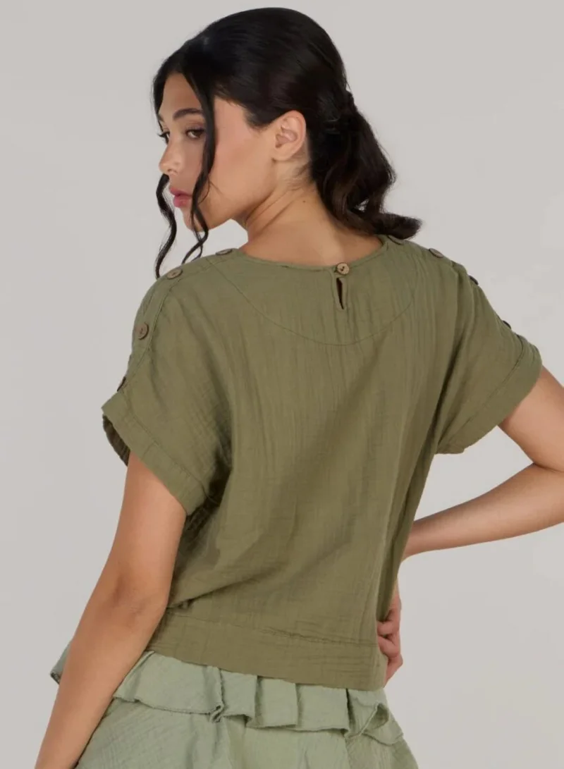 Just Nature Olive Green Short Sleeve Crop Top for Women | Best Price UAE
