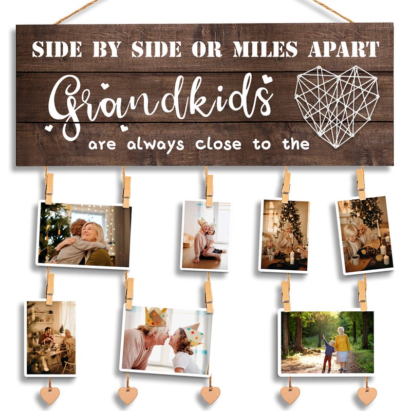 GEMTEND Grandma Gifts Nana Photo Holder Gifts for Grandmother Present from Granddaughter and Grandson Clips and Twine for Photo Hanging Grandkids Photo Frame for The Best Grammy Ever Gift