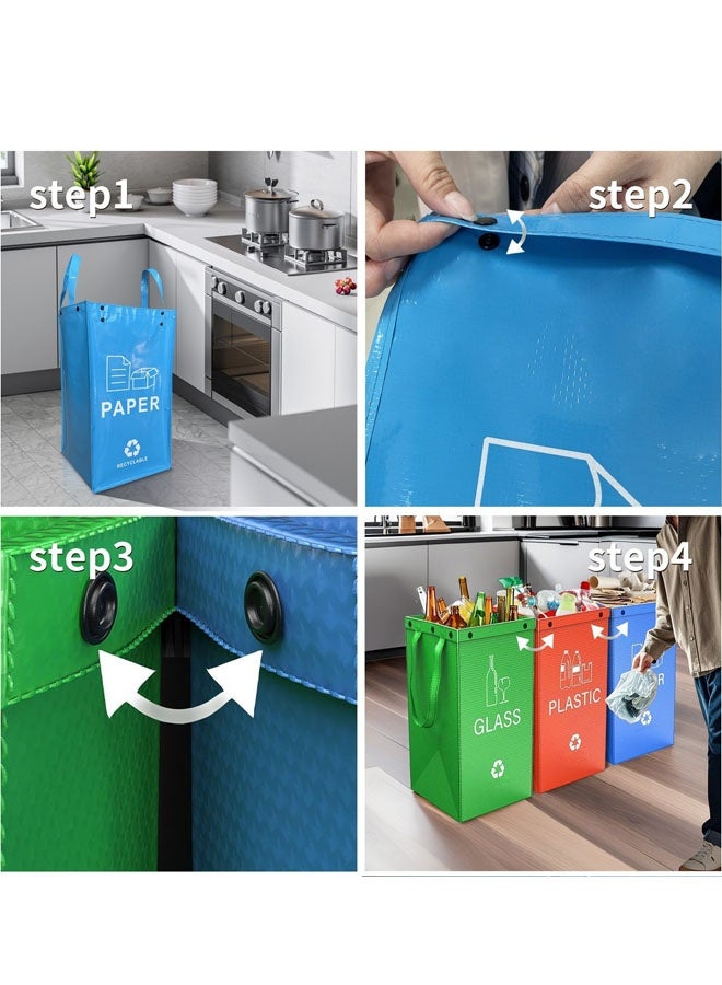 كيلا أكياس سلة المهملات المنفصلة لإعادة التدوير للمطبخ أو المكتب أو المنزل - منظم صناديق فرز القمامة وسلال مقاومة للماء وحاوية كبيرة الحجم مكونة من 3 أكياس - Image 3