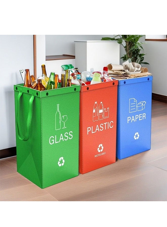 كيلا أكياس سلة المهملات المنفصلة لإعادة التدوير للمطبخ أو المكتب أو المنزل - منظم صناديق فرز القمامة وسلال مقاومة للماء وحاوية كبيرة الحجم مكونة من 3 أكياس - Image 1
