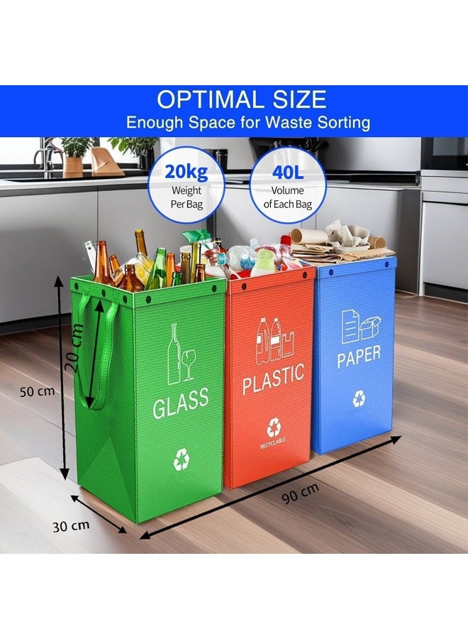 كيلا أكياس سلة المهملات المنفصلة لإعادة التدوير للمطبخ أو المكتب أو المنزل - منظم صناديق فرز القمامة وسلال مقاومة للماء وحاوية كبيرة الحجم مكونة من 3 أكياس - Image 2