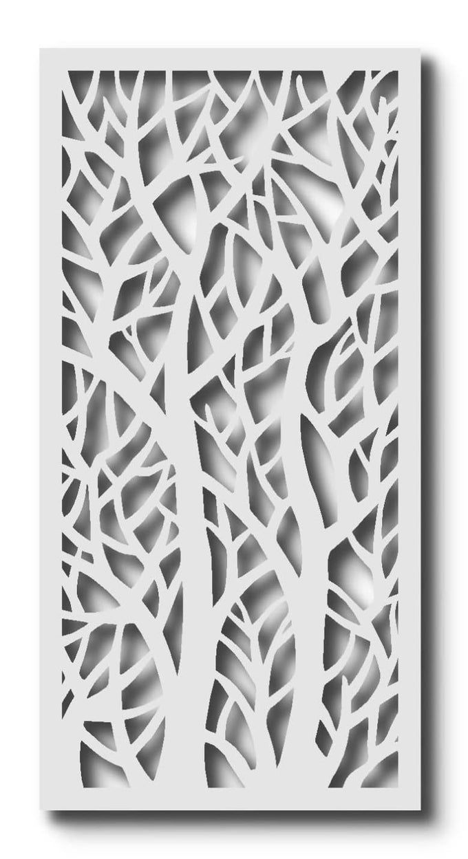 TWIN TREES DECORATIVE WALL ART PANEL 48 L X 24 W X 38 H WHITE COLOR PVC BOARD PANEL WITH PRIVATE SCREEN FENCE DESIGN FOR HOME RENOVATION WALL DCOR