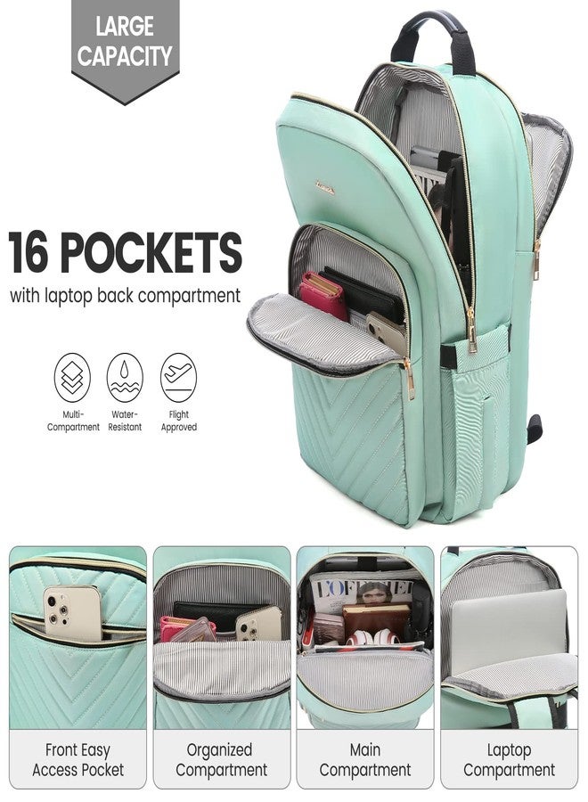 LOVEVOOK Laptop Backpack for Women 15.6 inch,Cute Womens Travel Backpack Purse,Professional Laptop Computer Bag,Waterproof Work Business College Teacher Bags Carry on Backpack with USB Port,Mint Green - Image 2