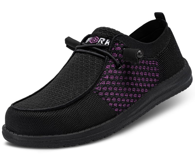 LARNMERN Slip On Steel Toe Loafers Women Work Safety Shoes Lightweight Comfortable Walking Sneakers(9.5 Women, Black Purple) - Image 1