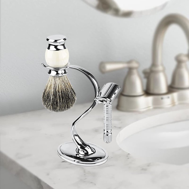 Linkidea Razor Holder Stand, Zinc Alloy Shaving Brush Organizer with Non-Slip Base, Safety Shaver Kit for Shower, Bathroom Compatible with Vikings Blade the Chieftain (Chrome) - Image 5