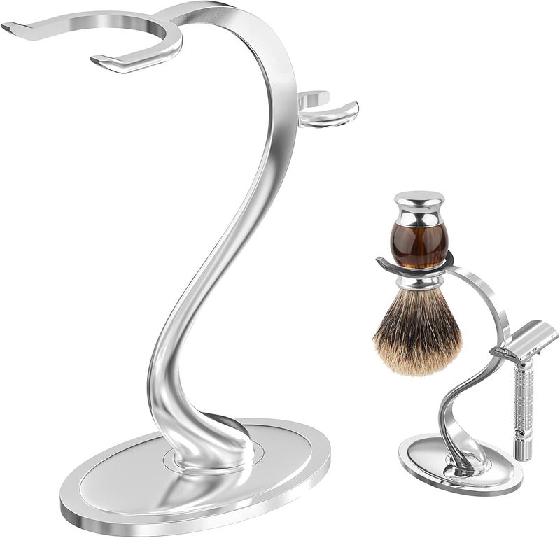Linkidea Razor Holder Stand, Zinc Alloy Shaving Brush Organizer with Non-Slip Base, Safety Shaver Kit for Shower, Bathroom Compatible with Vikings Blade the Chieftain (Chrome) - Image 1
