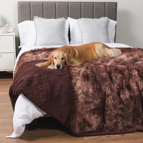 PetAmi Waterproof Dog Blanket for Large Dog Calming Pet Blanket Bed Couch Cover Protector Washable Sherpa Faux Fur Throw for Sofa Furniture Protection Soft Fluffy 60x80 TieDye Brown