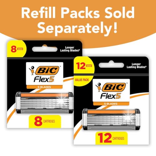 BIC Flex 5 Refillable Men's 5 Blade Razors, Holiday Grooming for a Smooth Shave, 1 Handle and 12 Cartridges-Pack, Stocking Stuffers - Image 2