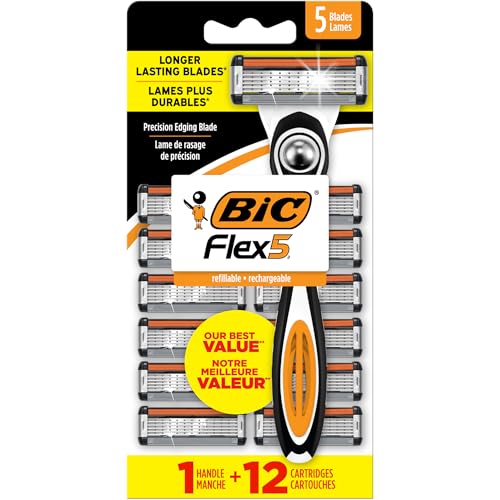 BIC Flex 5 Refillable Men's 5 Blade Razors, Holiday Grooming for a Smooth Shave, 1 Handle and 12 Cartridges-Pack, Stocking Stuffers - Image 1