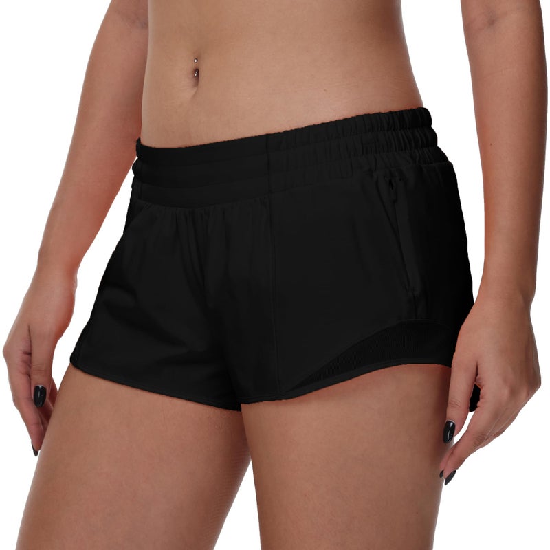 MCEDAR Women's Running Shorts Low Waisted 2.5"ï¼ŒLightweight Active Workout Quick Dry Gym Athletic Sports Shorts Zip Pocket Black,2/XXS - Image 5