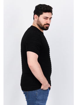 Tailored Recreation Men Round Neck Short Sleeve Textured T-Shirt, Black  - Image 3