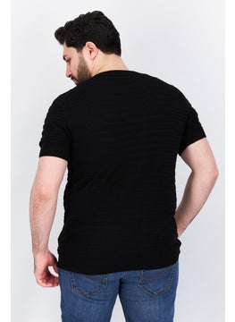Tailored Recreation Men Round Neck Short Sleeve Textured T-Shirt, Black  - Image 4