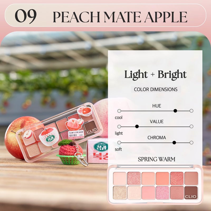 CLIO PROFESSIONAL CLIO Pro Eye Palette Air, 12-Color Eye Shadow Palette, Matte Shimmer Mix, Air-Fit Blendable Pigmented Buildable Color, Low Fallout, Peach Coral Neutral Tone, Daily Korean Makeup (09 PEACH MATE APPLE) - Image 3