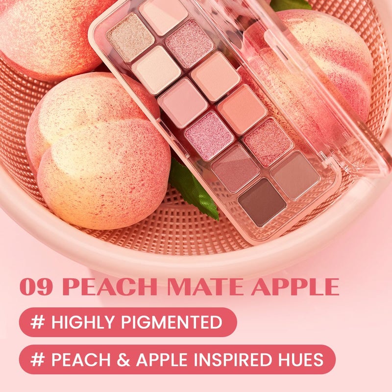 CLIO PROFESSIONAL CLIO Pro Eye Palette Air, 12-Color Eye Shadow Palette, Matte Shimmer Mix, Air-Fit Blendable Pigmented Buildable Color, Low Fallout, Peach Coral Neutral Tone, Daily Korean Makeup (09 PEACH MATE APPLE) - Image 2