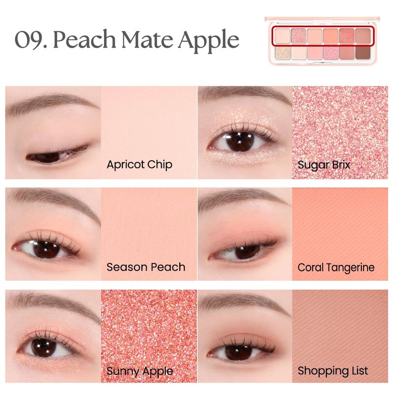 CLIO PROFESSIONAL CLIO Pro Eye Palette Air, 12-Color Eye Shadow Palette, Matte Shimmer Mix, Air-Fit Blendable Pigmented Buildable Color, Low Fallout, Peach Coral Neutral Tone, Daily Korean Makeup (09 PEACH MATE APPLE) - Image 5