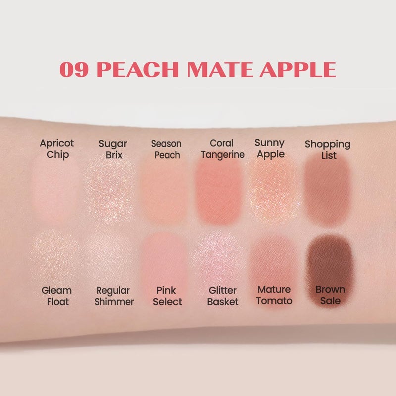CLIO PROFESSIONAL CLIO Pro Eye Palette Air, 12-Color Eye Shadow Palette, Matte Shimmer Mix, Air-Fit Blendable Pigmented Buildable Color, Low Fallout, Peach Coral Neutral Tone, Daily Korean Makeup (09 PEACH MATE APPLE) - Image 4