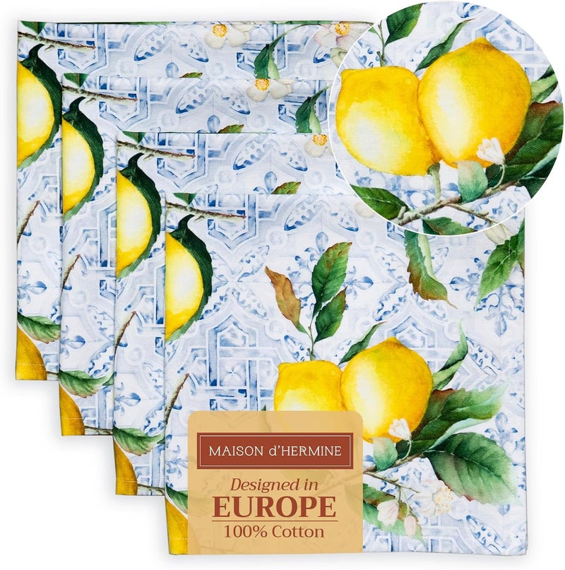 Maison d' Hermine Maison d Hermine Cloth Napkins Set of 4 100 Cotton Everyday Reusable Square Napkins Cloth Washable Dinner Party Wedding Restaurant SpringSummer Citrus 20 x 20 - Image 1