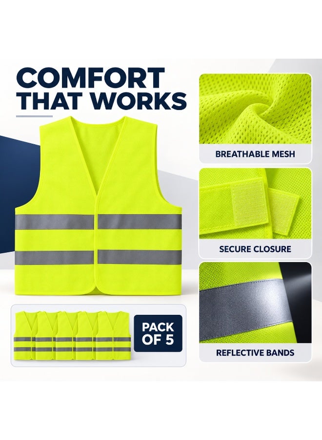 Circuit Green 5-Pack Reflective Safety Vests, High Visibility Lightweight Mesh for Men & Women, Breathable Hi Vis Jackets with 360° Strips, Ideal for Construction, Roadside, Warehouse, Cycling - Image 2