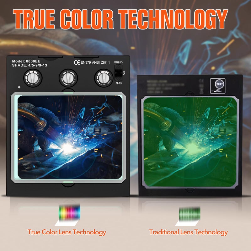 TRQWH Welding Helmet Auto Darkening Large Viewing True Color Solar Powered Welding Hood with 4 Arc Sensor Adjustable Wide Shade Range 4~5-8/9-13 Welder Mask for TIG MIG ARC Weld - Image 3