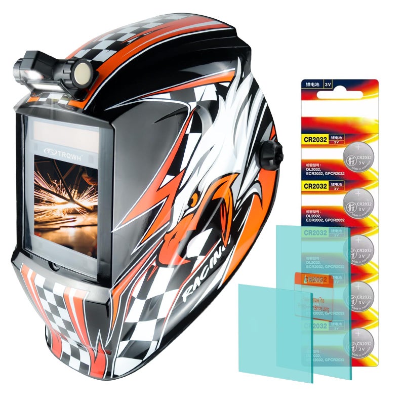 TRQWH Welding Helmet Auto Darkening Large Viewing True Color Solar Powered Welding Hood with 4 Arc Sensor Adjustable Wide Shade Range 4~5-8/9-13 Welder Mask for TIG MIG ARC Weld - Image 1
