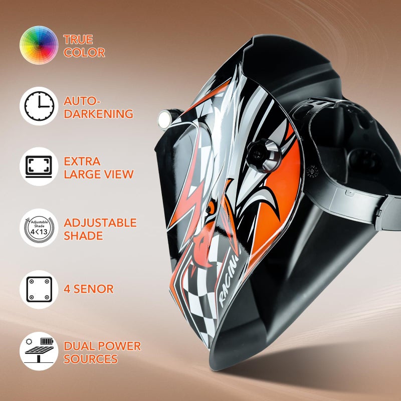 TRQWH Welding Helmet Auto Darkening Large Viewing True Color Solar Powered Welding Hood with 4 Arc Sensor Adjustable Wide Shade Range 4~5-8/9-13 Welder Mask for TIG MIG ARC Weld - Image 2