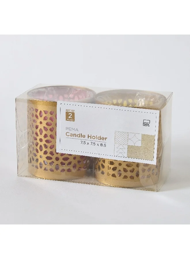 Home Box Pema 2-Piece Te x tured Cutwork Votive Candleholder Set 7 x 7 x 9 cm