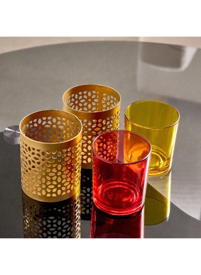 Home Box Pema 2-Piece Te x tured Cutwork Votive Candleholder Set 7 x 7 x 9 cm
