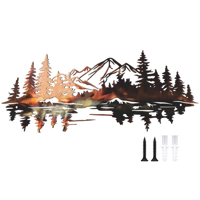 Novabright Mountain Reflection Wall Art Natural Metal Landscape Wall Decor Modern Rural Aesthetic Mountain Art Decoration for Living Room, Bedroom, Office, 6.3 x 13.8 Inches - Image 1