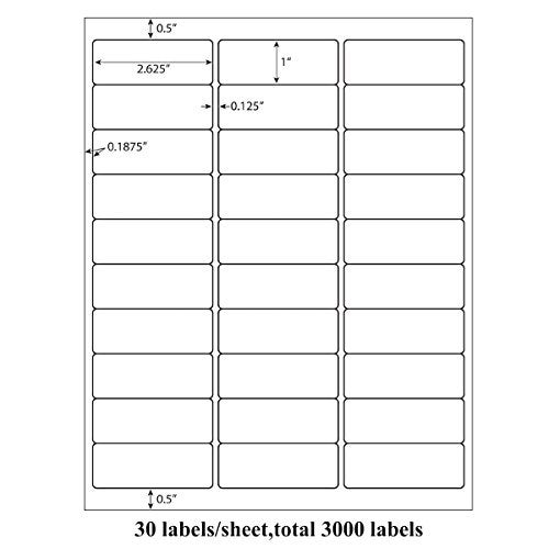 9527 Product 30 up 1 x 2-5/8 Sticker Labels Shipping Address Labels SKU Labels for Laser/Ink Jet Printer,100 Sheets,Total 3000 Labels - Image 2