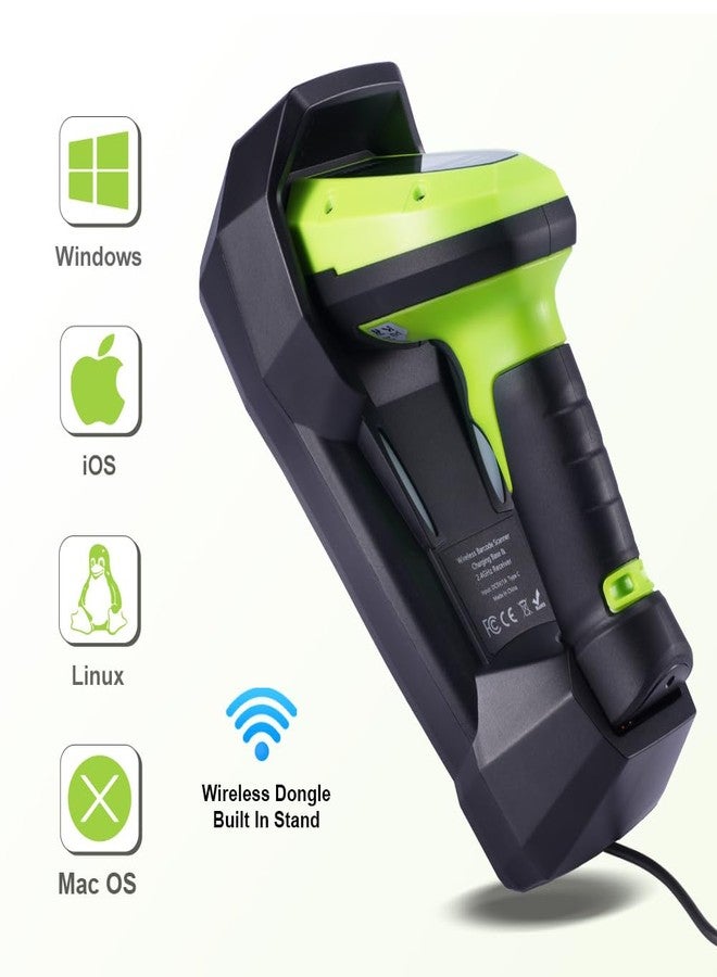JRHC Barcode Scanner Wireless, 1D CCD Automatic Bar Code Scanner with 1.8 Inch Display Screen, Rechargeable Handhold Barcode Reader with 2.4G Receiver & USB Wired Plug and Play (Green) - Image 2