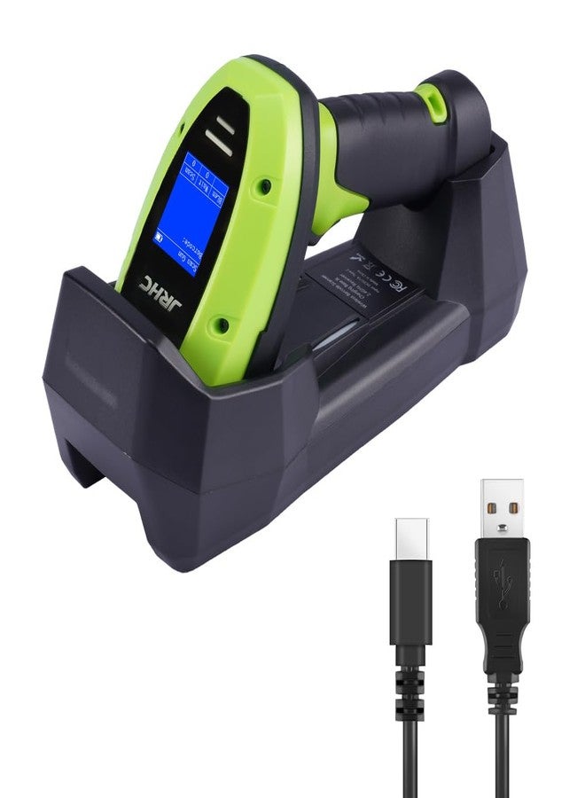 JRHC Barcode Scanner Wireless, 1D CCD Automatic Bar Code Scanner with 1.8 Inch Display Screen, Rechargeable Handhold Barcode Reader with 2.4G Receiver & USB Wired Plug and Play (Green) - Image 1