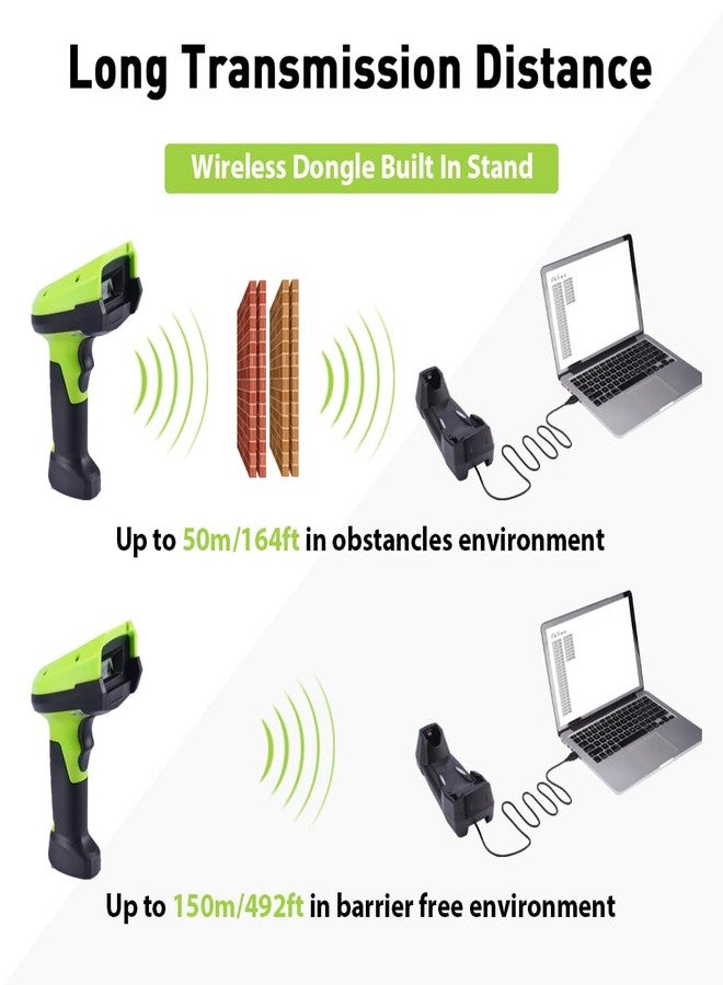 JRHC Barcode Scanner Wireless, 1D CCD Automatic Bar Code Scanner with 1.8 Inch Display Screen, Rechargeable Handhold Barcode Reader with 2.4G Receiver & USB Wired Plug and Play (Green) - Image 5