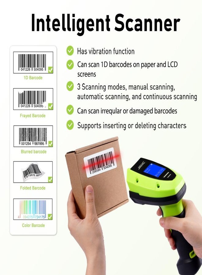 JRHC Barcode Scanner Wireless, 1D CCD Automatic Bar Code Scanner with 1.8 Inch Display Screen, Rechargeable Handhold Barcode Reader with 2.4G Receiver & USB Wired Plug and Play (Green) - Image 3