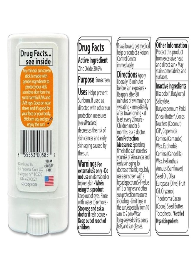 SO COZY SoCozy Sunscreen Stick, Kids SPF 50 Mineral Sunscreen for Face & Body, 0.6 oz, Water Resistant Sun Protection, Broad Spectrum UVA + UVB Gentle Sun Block Stick - Image 3