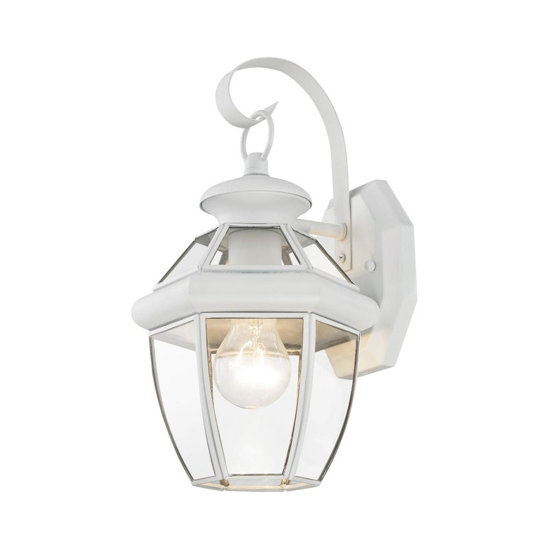 Livex Lighting 205103 Monterey 1 Light Outdoor White Finish Solid Brass Wall Lantern with Clear Beveled Glass