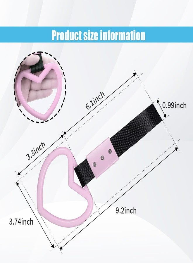GLSOWEE 2PCS Heart-Shaped Car Handle Straps, Auto Rear Bumper Warning Hand Pull Ring, Handle Strap Drift Charms Decor for Subway Bus (Light Pink) - Image 2