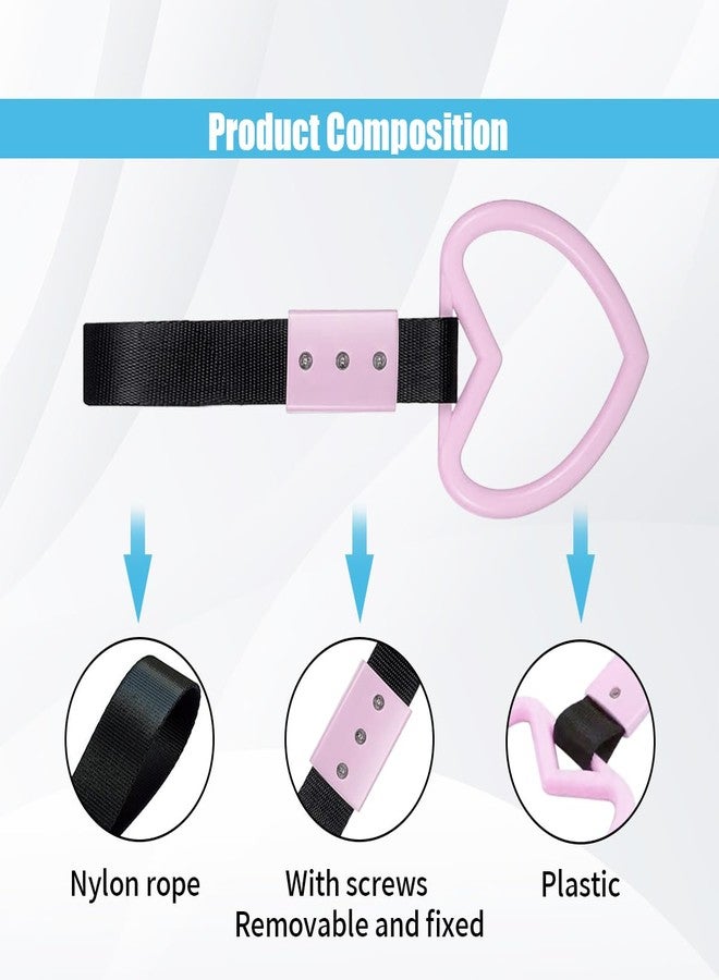 GLSOWEE 2PCS Heart-Shaped Car Handle Straps, Auto Rear Bumper Warning Hand Pull Ring, Handle Strap Drift Charms Decor for Subway Bus (Light Pink) - Image 3