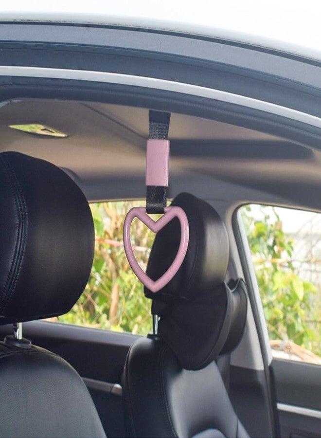 GLSOWEE 2PCS Heart-Shaped Car Handle Straps, Auto Rear Bumper Warning Hand Pull Ring, Handle Strap Drift Charms Decor for Subway Bus (Light Pink) - Image 5